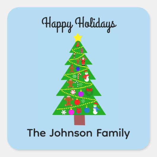 ハッピーホリデーズクリスマスツリー#1シール スクエアシール (正面)