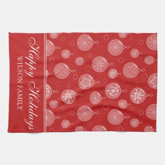ハッピーホリデーズクリスマスデコレーションパーソナライズされた キッチンタオル (横)