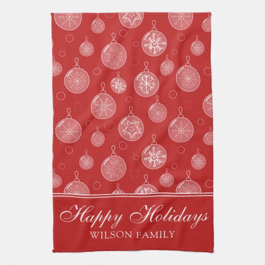 ハッピーホリデーズクリスマスデコレーションパーソナライズされた キッチンタオル (縦)