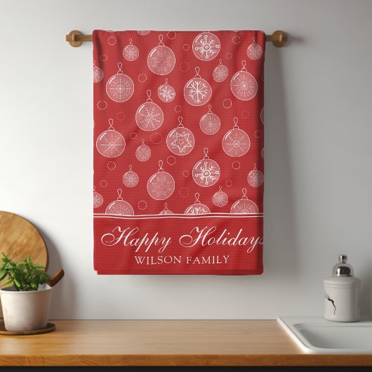 ハッピーホリデーズクリスマスデコレーションパーソナライズされた キッチンタオル