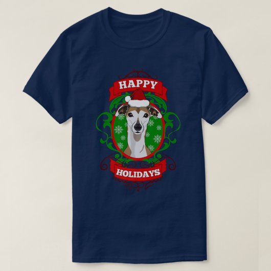 ハッピーホリデーズクリスマスドッグラバーサンタハット Tシャツ (デザイン正面)