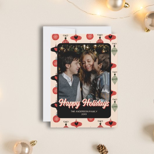 ハッピーホリデーズクリスマスファミリーフォトブラック シーズンカード