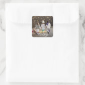 ハッピーホリデーズクリスマスファミリー金ゴールドホワイト | フォト スクエアシール (バッグ)