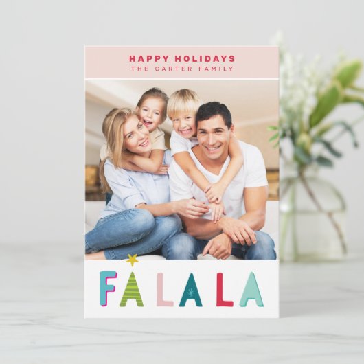 ハッピーホリデーズクリスマスファララタイポグラフィピンク シーズンカード (スタンド正面)