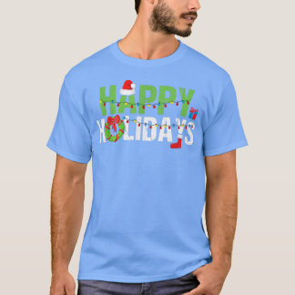 ハッピーホリデーズクリスマスフェスティバルサンタクロースリースグラ Tシャツ