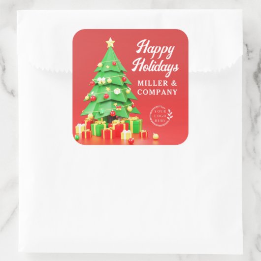 ハッピーホリデーズクリスマスフェスティバル企業のロゴ スクエアシール (バッグ)