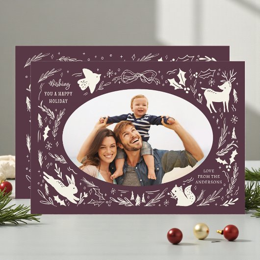 ハッピーホリデーズクリスマスフォトウッドランドドードル シーズンカード