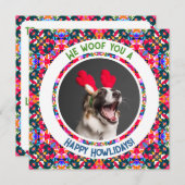 ハッピーホリデーズクリスマスフォトプンドッグパパムームママ シーズンカード (正面/裏面)