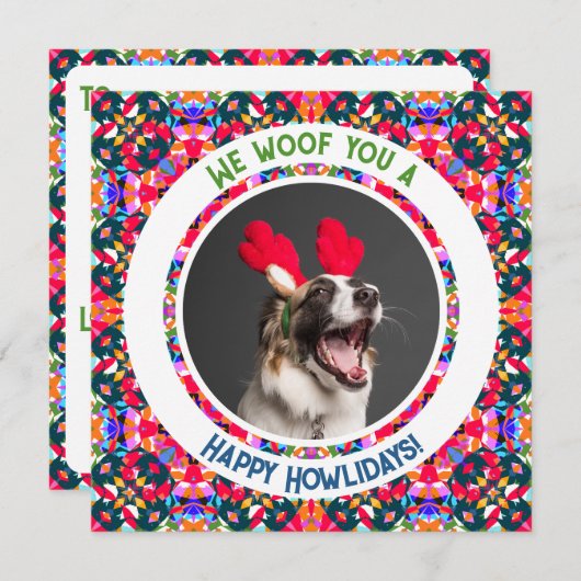 ハッピーホリデーズクリスマスフォトプンドッグパパムームママ シーズンカード (正面/裏面)