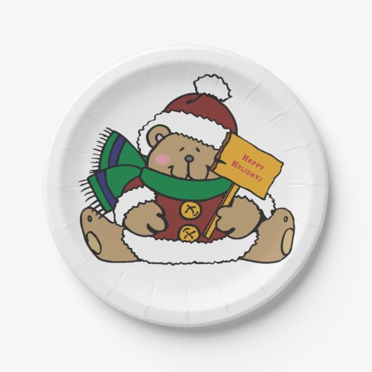 ハッピーホリデーズクリスマスベア ペーパープレート (正面)