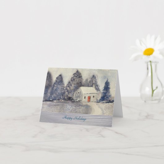 ハッピーホリデーズクリスマスホリデーススノーイコテージ カード (小さな植物)