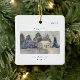 ハッピーホリデーズクリスマスホリデーススノーイコテージ セラミックオーナメント