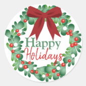 ハッピーホリデーズクリスマスホリーリース ラウンドシール (正面)