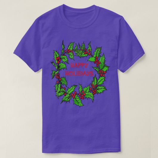 ハッピーホリデーズクリスマスホリーリース Tシャツ (デザイン正面)