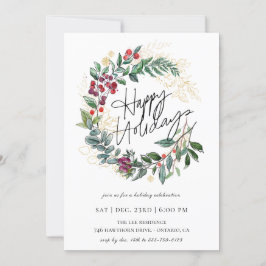ハッピーホリデーズクリスマスボタニカルリース 招待状