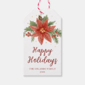 ハッピーホリデーズクリスマスボタニカルレッドグリーン ギフトタグ (正面)