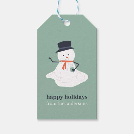 ハッピーホリデーズクリスマスメルティング雪だるまかわいい ギフトタグ (正面)