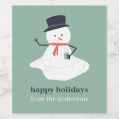 ハッピーホリデーズクリスマスメルティング雪だるまかわいい ワインラベル (シングルラベル)