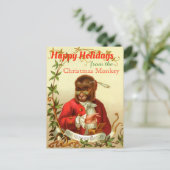ハッピーホリデーズクリスマスモンキーおもしろいヴィンテージ シーズンポストカード (スタンド正面)