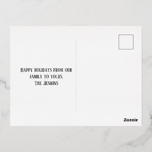 ハッピーホリデーズクリスマスライトと雪片 箔シーズンポストカード (裏面)