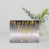 ハッピーホリデーズクリスマスライトと雪片 箔シーズンポストカード (立ち正面)