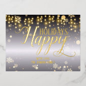 ハッピーホリデーズクリスマスライトと雪片 箔シーズンポストカード (正面)