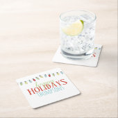 ハッピーホリデーズクリスマスライトパーソナライズされた スクエアペーパーコースター (インサイチュ)