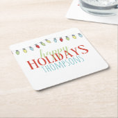 ハッピーホリデーズクリスマスライトパーソナライズされた スクエアペーパーコースター (アングル)