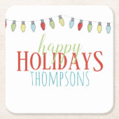 ハッピーホリデーズクリスマスライトパーソナライズされた スクエアペーパーコースター (正面)