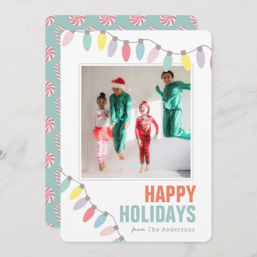 ハッピーホリデーズクリスマスライトフォトホリデー シーズンカード (正面/裏面)