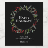 ハッピーホリデーズクリスマスリース パーソナライズされた ワインラベル (シングルラベル)