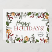 ハッピーホリデーズクリスマスリーフあなたのロゴ素朴 シーズンカード (正面/裏面)