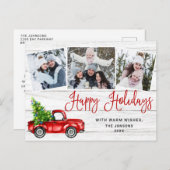 ハッピーホリデーズクリスマスレッドトラック素朴写真 シーズンポストカード (正面/裏面)