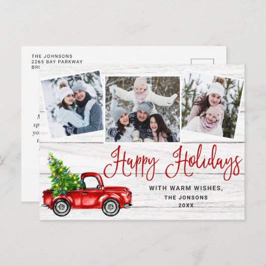 ハッピーホリデーズクリスマスレッドファームトラック3写真 ポストカード (正面/裏面)