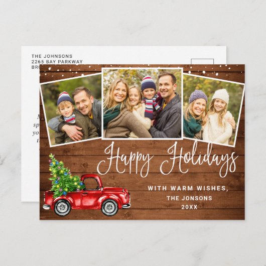 ハッピーホリデーズクリスマスレッドファームトラック3写真 ポストカード (正面/裏面)