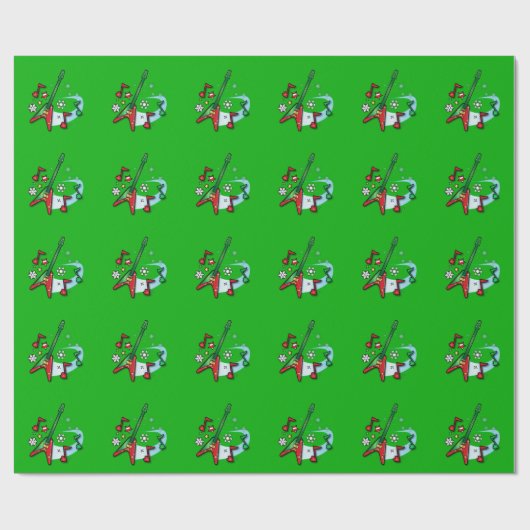 ハッピーホリデーズクリスマスロックギターとノート ラッピングペーパー (フラット)