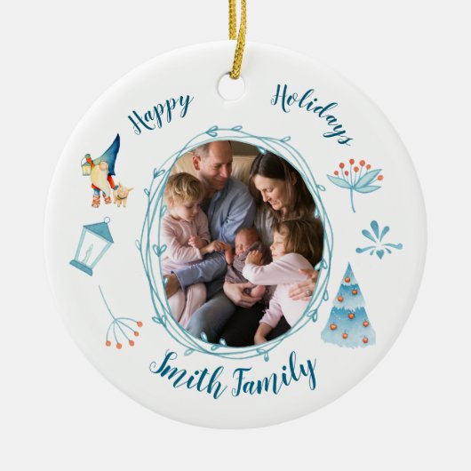 ハッピーホリデーズクリスマス小妖精や小人ツリーオーナメント セラミックオーナメント (正面)