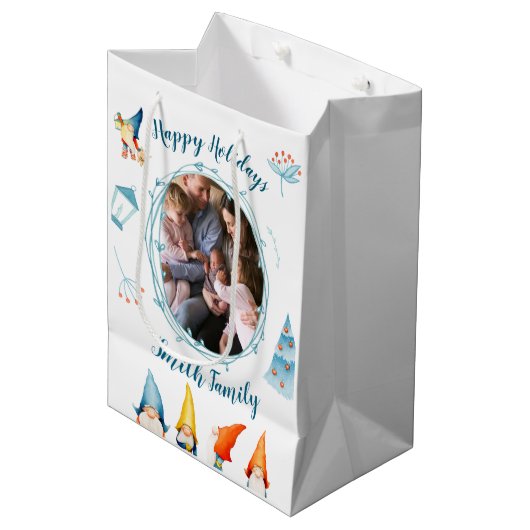 ハッピーホリデーズクリスマス抱き枕と小人 ミディアムペーパーバッグ (正面アングル)