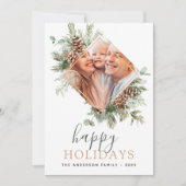 ハッピーホリデーズクリスマス金ゴールドグリーンリー写真 シーズンカード (正面)