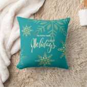 ハッピーホリデーズクリスマス金ゴールド雪の結晶グリーン クッション (ブランケット)