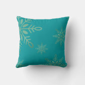 ハッピーホリデーズクリスマス金ゴールド雪の結晶グリーン クッション (裏面)