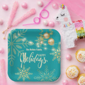 ハッピーホリデーズクリスマス金ゴールド雪の結晶グリーン ペーパープレート (パーティー)