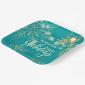 ハッピーホリデーズクリスマス金ゴールド雪の結晶グリーン ペーパープレート (傾斜あり)