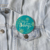 ハッピーホリデーズクリスマス金ゴールド雪の結晶グリーン 缶バッジ (インサイチュ)