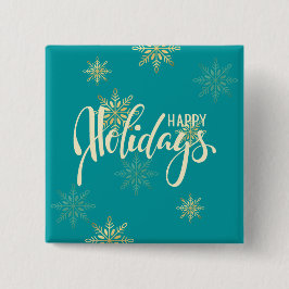 ハッピーホリデーズクリスマス金ゴールド雪の結晶グリーン 缶バッジ