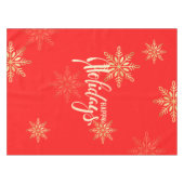 ハッピーホリデーズクリスマス金ゴールド雪の結晶レッド テーブルクロス (正面(横))