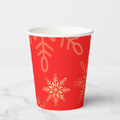 ハッピーホリデーズクリスマス金ゴールド雪の結晶レッド 紙コップ (裏面)