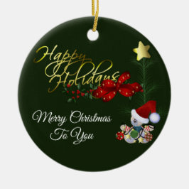 ハッピーホリデーズクリスマス セラミックオーナメント