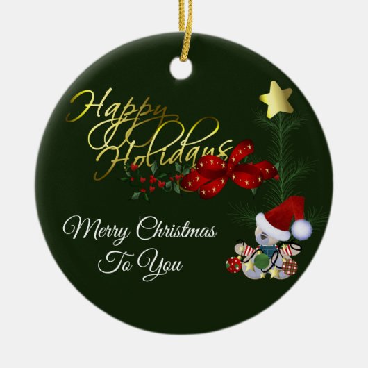 ハッピーホリデーズクリスマス セラミックオーナメント (正面)