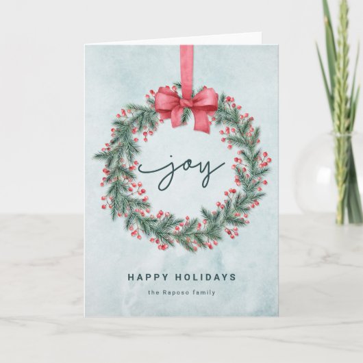 ハッピーホリデーズク図解入りの、写真付きのリスマスボウリース カード (正面)